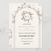 ホワイトブラウン素朴フローラフリー結婚式招待状 招待状 (正面/裏面)