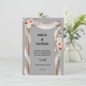 ホワイトブラウン素朴フローラフリー結婚式招待状 招待状 (スタンド正面)