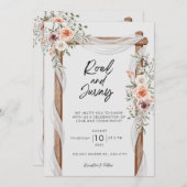 ホワイトブラウン素朴フローラ結婚ズ 招待状 (正面/裏面)
