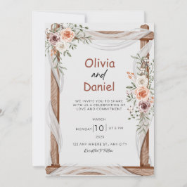ホワイトブラウン素朴フローラ結婚ズ 招待状