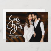 ホワイトブラシスクリプトレタリング写真 セーブザデート (正面/裏面)