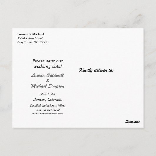 ホワイトブラシスクリプト日付の結婚ポストカードの保存 ポストカード (裏面)