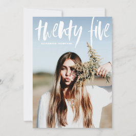 ホワイトブラシタイポグラフィ2024写真卒業 招待状