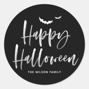 ホワイトブラシレタリングハッピーハローウィン ありがとうございます ラウンドシール