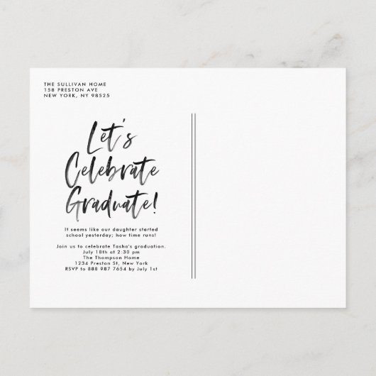 ホワイトブラシレタリング写真卒業 案内ポストカード (裏面)