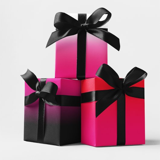 ホワイトブラックとホットピンクのミッグラデーションクス ラッピングペーパーシート