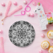 ホワイトブラックの透かし模様 ペーパープレート (パーティー)