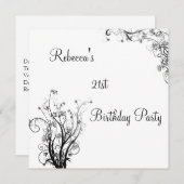 ホワイトブラックウィスピーフローラ21歳の誕生日パーティー 招待状 (正面/裏面)