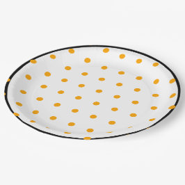 ホワイトブラックオレンジ水玉模様 ペーパープレート