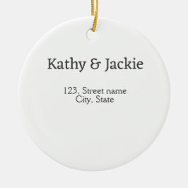 ホワイトブラックカップルの名前アドレス市区町村州シンプル セラミックオーナメント