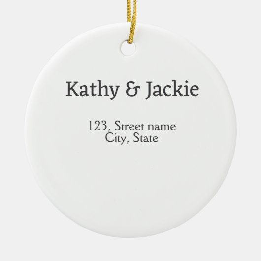ホワイトブラックカップルの名前アドレス市区町村州シンプル セラミックオーナメント (正面)