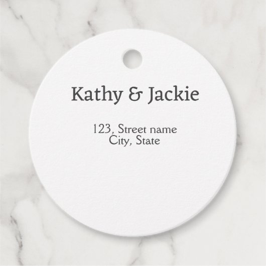 ホワイトブラックカップルの名前アドレス市区町村州シンプル フェイバータグ (正面)