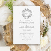 ホワイトブラッククラシックフローラモノグラム結婚ズインビタ 招待状