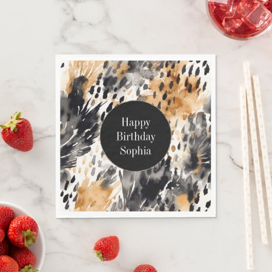 ホワイトブラッククリームヒョウ動物誕生日 スタンダードランチョンナプキン (インサイチュ)