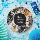 ホワイトブラッククリームヒョウ動物誕生日 ペーパープレート (パーティー)