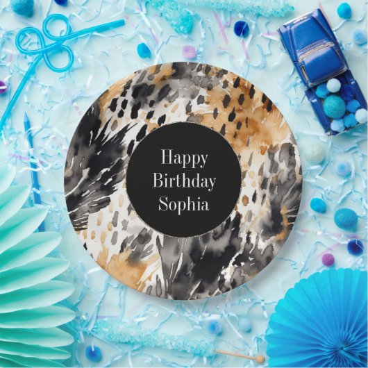 ホワイトブラッククリームヒョウ動物誕生日 ペーパープレート (パーティー)