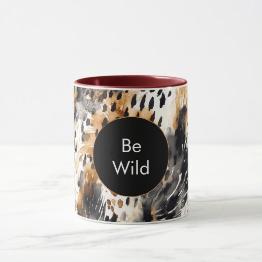 ホワイトブラッククリームヒョウ動物誕生日 マグカップ (中央)