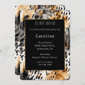 ホワイトブラッククリームヒョウ動物誕生日 招待状 (正面/裏面)