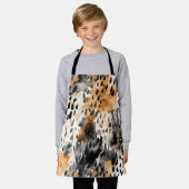 ホワイトブラッククリームヒョウ動物 エプロン (着用した状態)