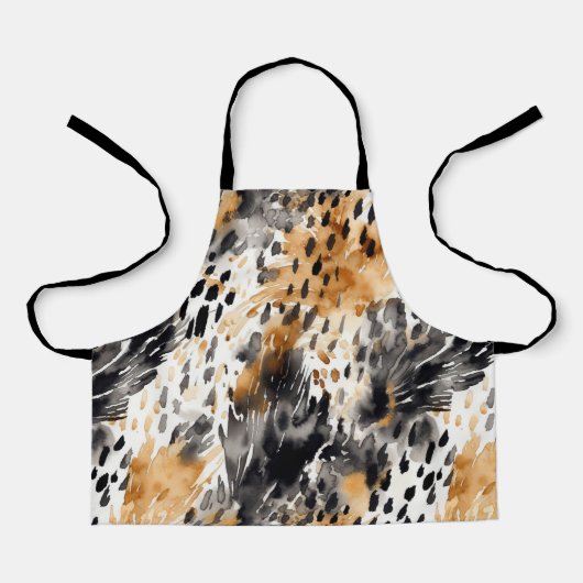 ホワイトブラッククリームヒョウ動物 エプロン (正面)