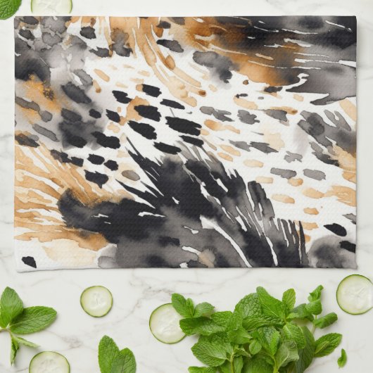 ホワイトブラッククリームヒョウ動物 キッチンタオル (折り畳み)