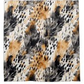 ホワイトブラッククリームヒョウ動物 シャワーカーテン (正面)