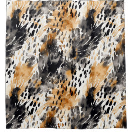 ホワイトブラッククリームヒョウ動物 シャワーカーテン