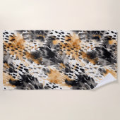 ホワイトブラッククリームヒョウ動物 ビーチタオル (正面)