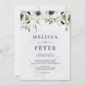 ホワイトブラックグリーンエレガントアネモネ結婚ズ 招待状 (正面)