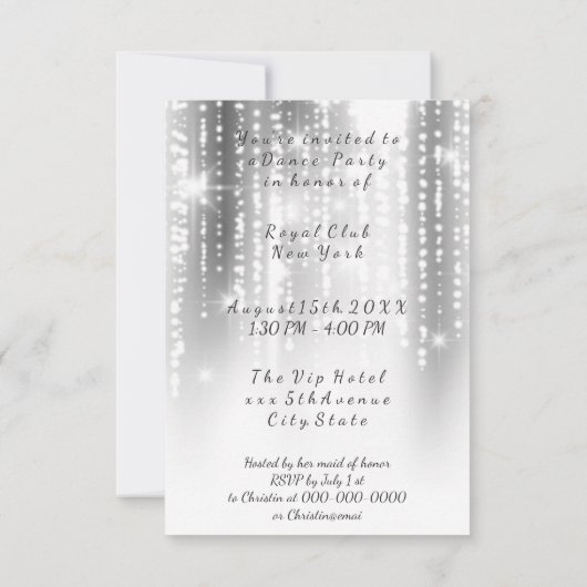 ホワイトブラックグレイナイトスカイスターリーダンスパーティー 招待状 (裏面)