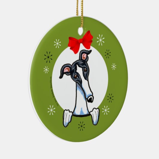 ホワイトブラックグレイハウンドクリスマスクラシック セラミックオーナメント (右)