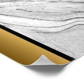 ホワイトブラックグレー大理石/ブラック金ゴールドア縁どート ポスター (角)