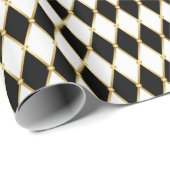 ホワイトブラックゴールデンハーレクインクリスマスホリデー ラッピングペーパー (ロールコーナー)