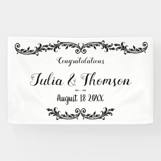 ホワイトブラックシエレガントックダマスクスワールイベント 横断幕 (横)