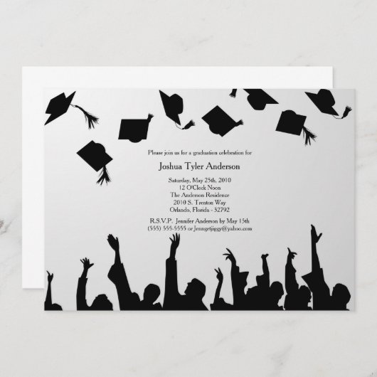ホワイトブラックシルエット卒業パーティー招待状 招待状 (正面/裏面)