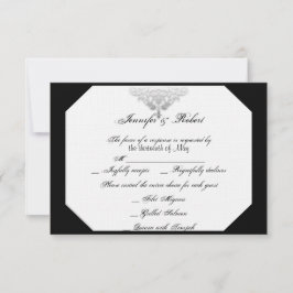 ホワイトブラックシルバーダマスク結婚式の応答カード 出欠カード