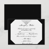 ホワイトブラックシルバーダマスク結婚式の応答カード 出欠カード (正面/裏面)