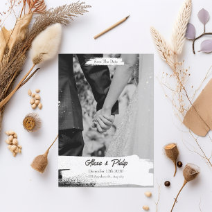 ホワイトブラックシンプルミニマル結婚リスト 招待状