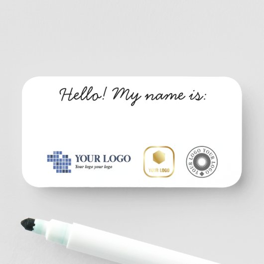 ホワイトブラックシンプル3ロゴこんにちは！私の名前 名札 (インサイチュ)