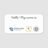 ホワイトブラックシンプル3ロゴこんにちは！私の名前 名札 (正面)