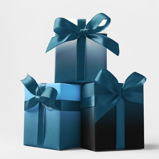 ホワイトブラックスカイブルーと海ブルーミッグラデーションクス ラッピングペーパーシート