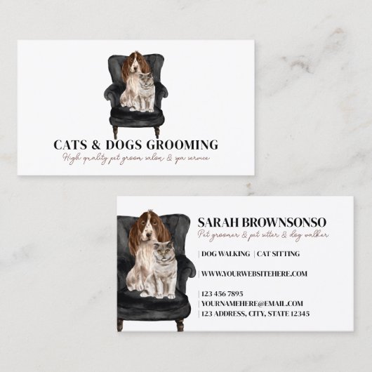 ホワイトブラックソファペットシッター犬猫 名刺 (正面/裏面)