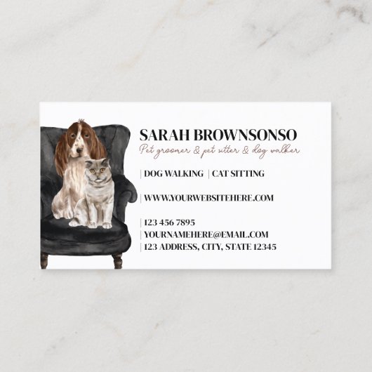 ホワイトブラックソファペットシッター犬猫 名刺 (裏面)