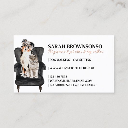 ホワイトブラックソファ犬猫ペットトリマー 名刺 (裏面)