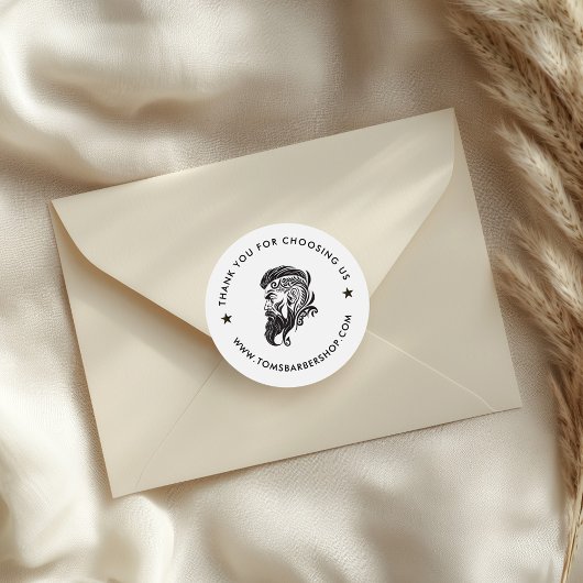 ホワイトブラックタイポグラフィカスタムヘアロゴ ラウンドシール