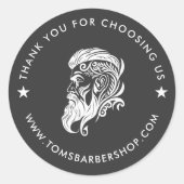 ホワイトブラックタイポグラフィカスタムホワイトヘアロゴ ラウンドシール (正面)