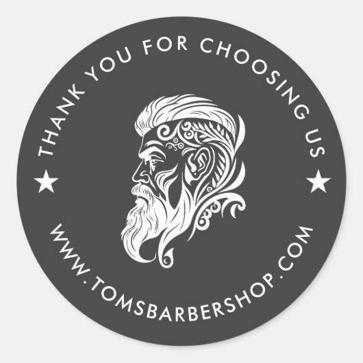 ホワイトブラックタイポグラフィカスタムホワイトヘアロゴ ラウンドシール (正面)