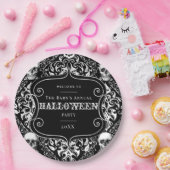 ホワイトブラックダマスクスカルハロウィーンパターカスタムン ペーパープレート (パーティー)