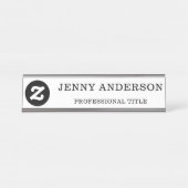 ホワイトブラックネームタイトル&ロゴデスク名プレート デスクネームプレート (正面)