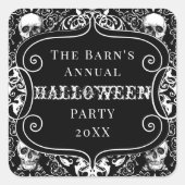 ホワイトブラックハロウィーンダマスクスカルゴシックカスタム スクエアシール (正面)